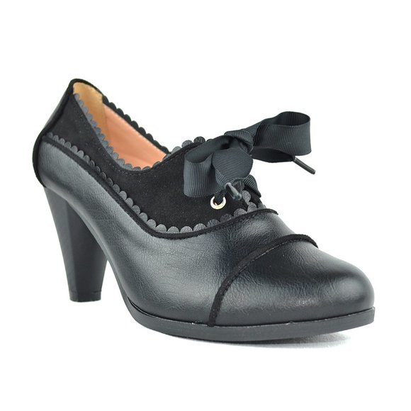 Chase & Chloe Women's Classic Lace Up Kitten Mid-Heel Round Toe Oxfords - Picture 2 of 3